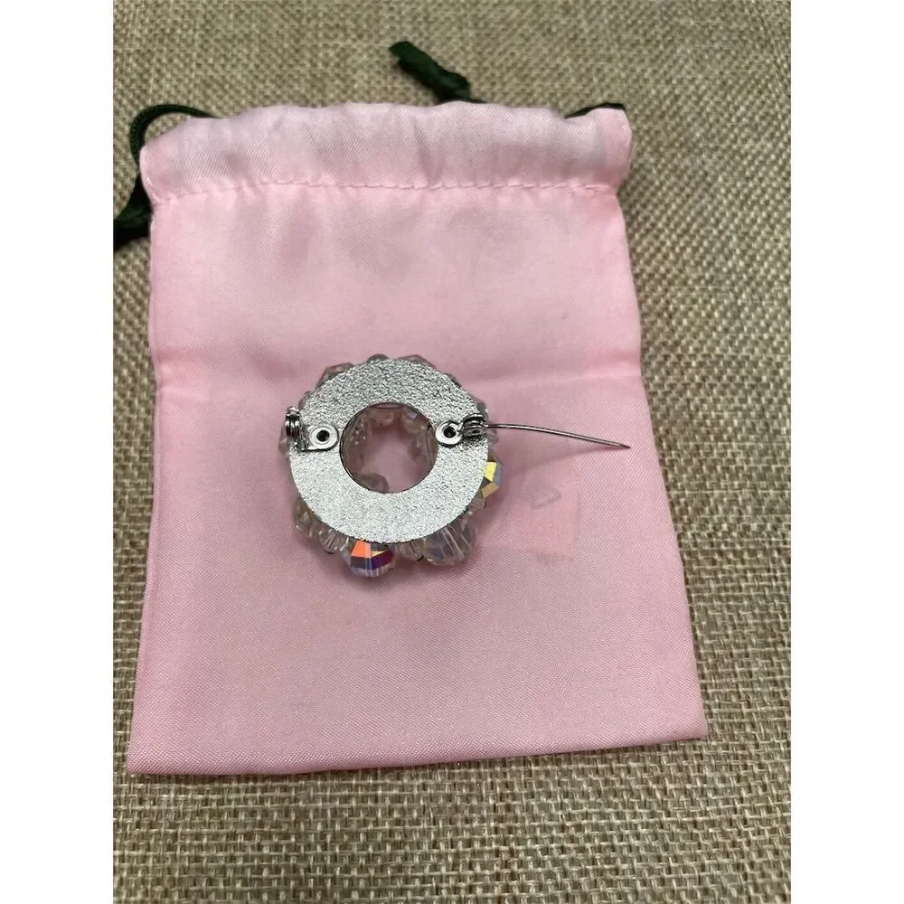 Vintage Aurora Borealis Multicolor Crystal Circle Brooch Granny Core